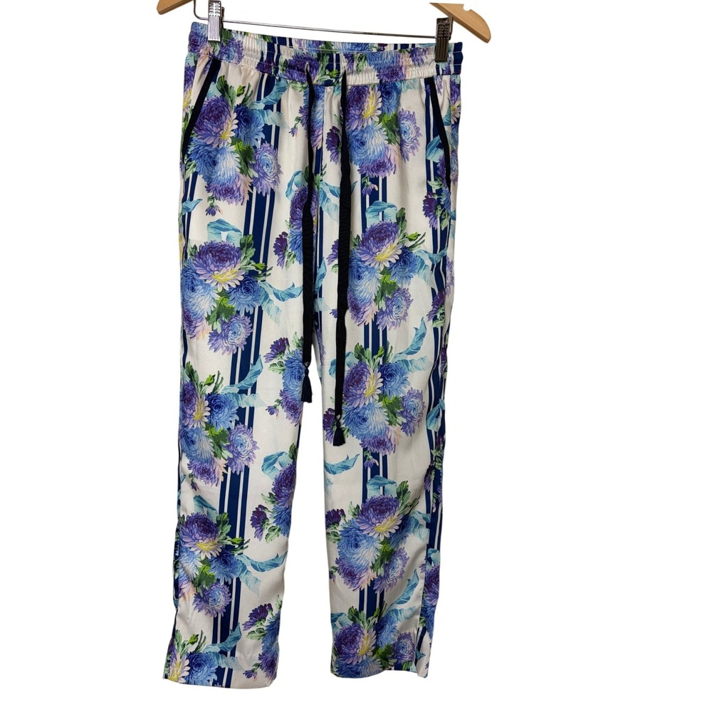 J.Crew Floral Stripe Pull On Pants Blue Purple White Drawstring Trousers Size 4